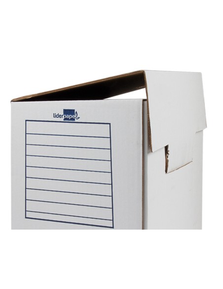 Caja archivo definitivo liderpapel folio doble ancho carton reciclado 400g/m2 lomo 200 mm blanco 367x200x251 mm