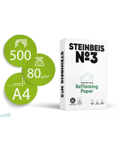 Papel fotocopiadora steinbeis n.3 100% reciclado din a4 80 gramos paquete de 500 hojas