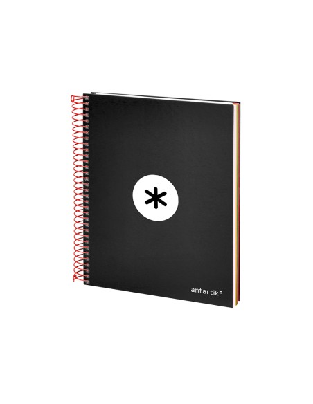 Cuaderno espiral a5 micro antartik tapa forrada 120h 90g liso con bandas 6 taladros color negro