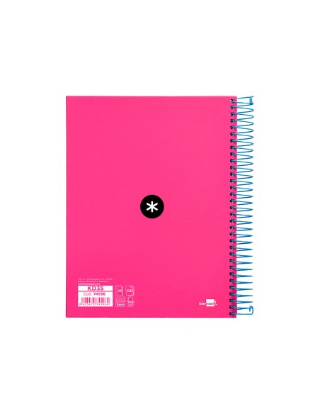 Cuaderno espiral a5 micro antartik tapa forrada 120h 90 gr cuadro 5mm 5 banda s 6 taladros color rosa