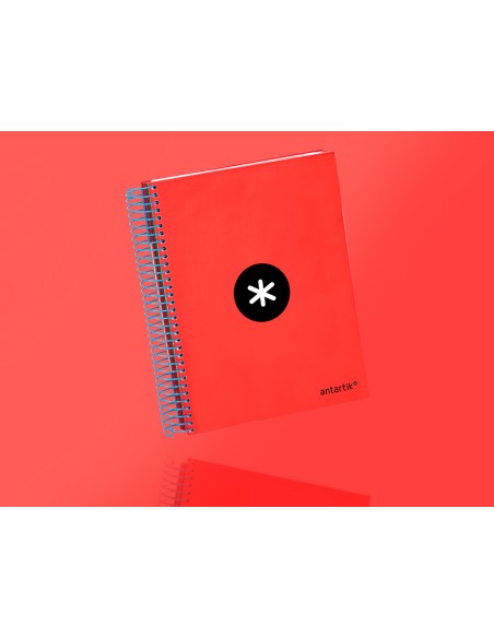 Cuaderno espiral a5 micro antartik tapa forrada120h 90 gr cuadro 5mm 5 bandas6 taladros color rojo