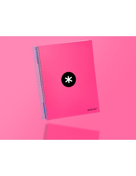 Cuaderno espiral a4 micro antartik tapa forrada 120h 90 gr cuadro 5mm 5 bandas 4 taladros color rosa
