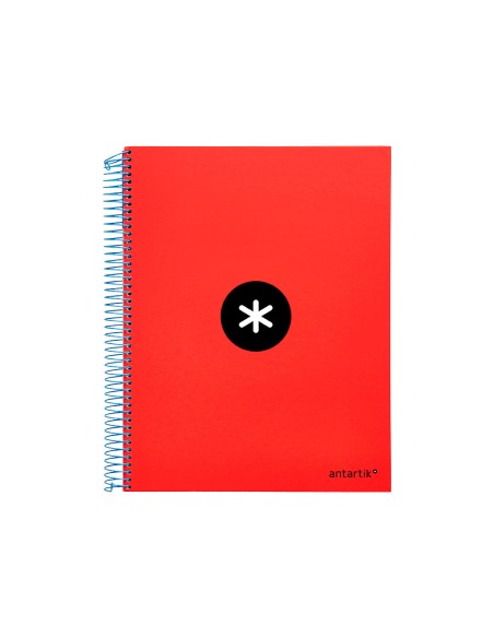 Cuaderno espiral a4 micro antartik tapa forrada 120h 90 gr cuadro 5mm 5 bandas 4 taladros color rojo