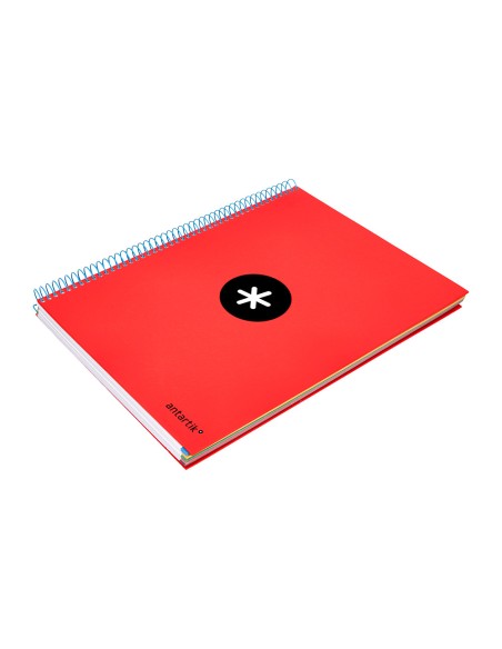 Cuaderno espiral a4 micro antartik tapa forrada 120h 90 gr cuadro 5mm 5 bandas 4 taladros color rojo