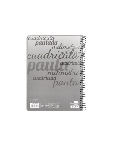 Cuaderno espiral liderpapel cuarto pautaguia tapa dura 80h 75 gr cuadro pautado 4mm con margen
