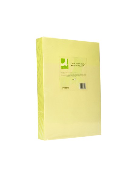 Papel color q-connect din a3 80gr amarillo neon paquete de 500 hojas