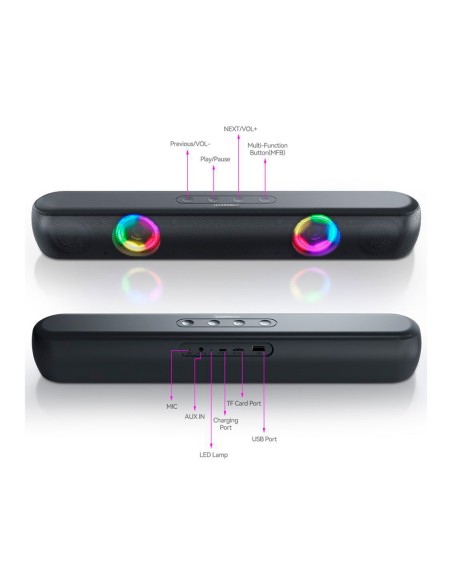 Barra de sonido q-connect bluetooth con iluminacion led y control de volumen color negro
