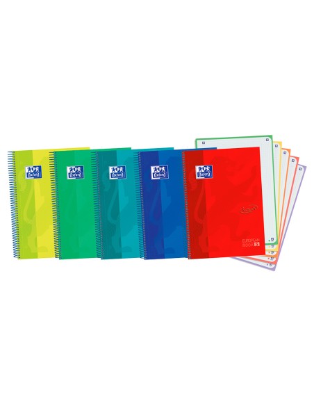 Cuaderno espiral oxford ebook 5 tapa extradura din a4+ 120 h microperforadas cuadro 5 mm colores vivos surtidos