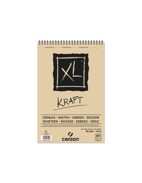Bloc dibujo esbozo canson xl kraft din a3 kraft rayado beige espiral 29,7x42 cm 60 hojas 90 g