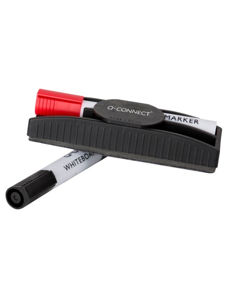 Borrador q-connect magnetico con rotulador rojo y negro para pizarra blanca