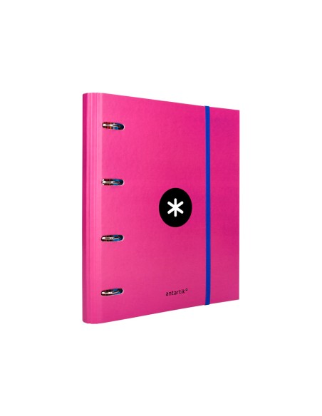 Carpeta con recambio antartik a4 cuadro 5mm forrada 4 anillas 40mm redondas con solapa color rosa