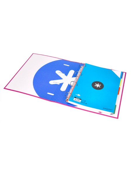 Carpeta con recambio antartik a4 cuadro 5mm forrada 4 anillas 40mm redondas con solapa color rosa