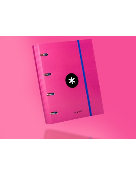 Carpeta con recambio antartik a4 cuadro 5mm forrada 4 anillas 40mm redondas con solapa color rosa