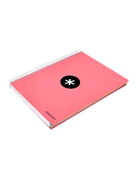 Cuaderno espiral a4 micro antartik tapa forrada 120h 90 gr cuadro 5mm 5 bandas 4 taladros color coral
