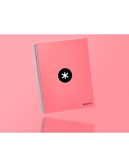 Cuaderno espiral a4 micro antartik tapa forrada 120h 90 gr cuadro 5mm 5 bandas 4 taladros color coral