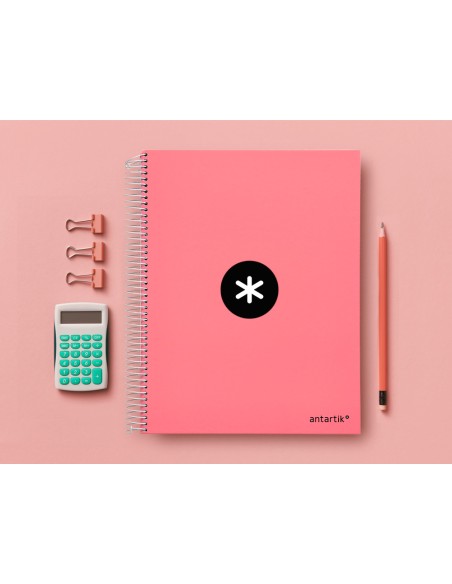 Cuaderno espiral a4 micro antartik tapa forrada 120h 90 gr cuadro 5mm 5 bandas 4 taladros color coral