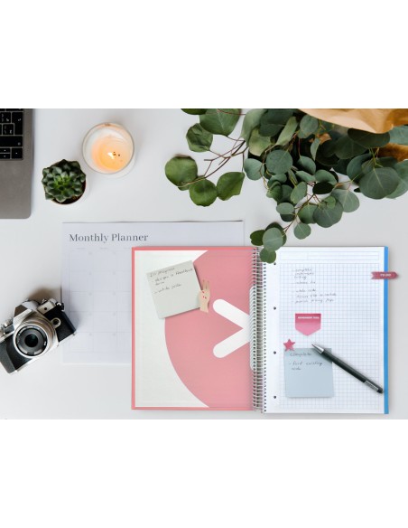 Cuaderno espiral a4 micro antartik tapa forrada 120h 90 gr cuadro 5mm 5 bandas 4 taladros color coral