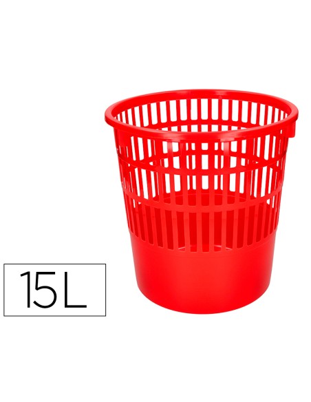 Papelera plastico q-connect 15 litros rejilla color rojo 285x290 mm