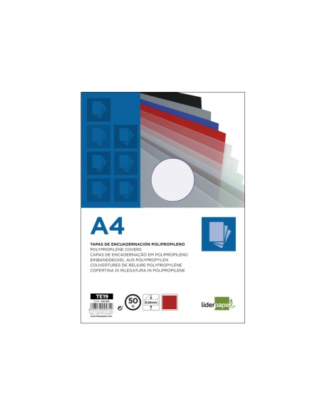 Tapa encuadernacion liderpapel polipropileno rayado a4 0.5mm rojo paquete de 100 unidades