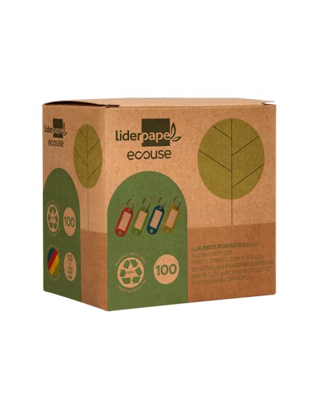 Llavero portaetiquetas liderpapel ecouse fabricado en plastico reciclado caja de 100 unidades