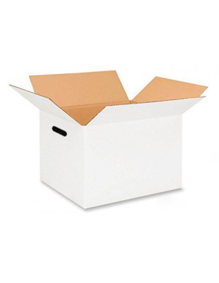Caja para embalar q-connect americana ultra resistente con asas carton canal doble 7 mm color blanco 450x280x375 mm